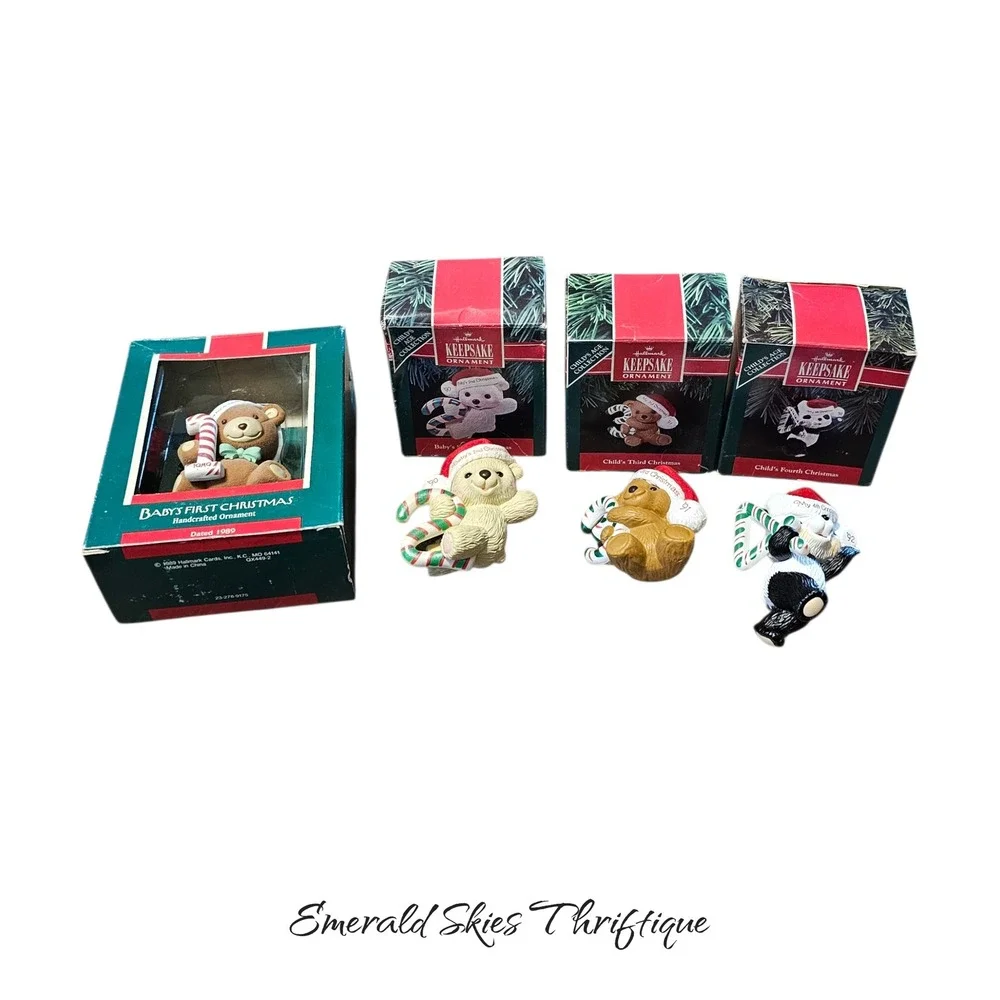 Vintage Hallmark baby's Christmas ornaments, years 1-4. Free shipping